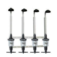 4 x 50ml Solo Bar Optic Spirit Measures & 4 Wall-Mounted Brackets for 70cl/1L Bottles – Spring-Loaded Aluminium Barware