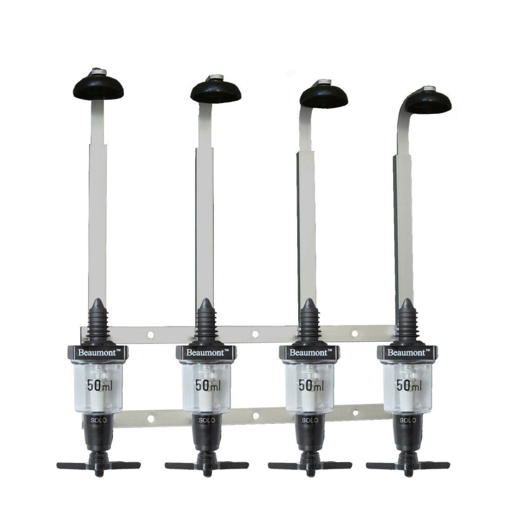 4 x 50ml Solo Bar Optic Spirit Measure & 4 Bottles 70cl/1L Wall Mounted Bracket