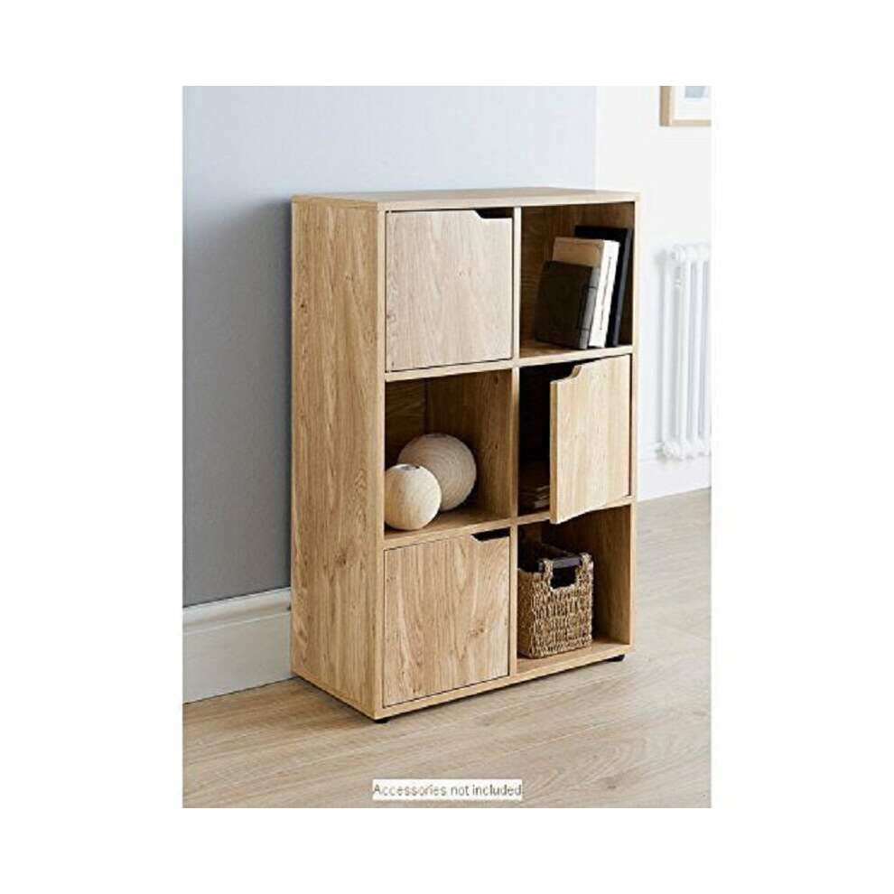 6 Cube 3 Door Bookcase Oak Bookcases, Shelving & Storage-G0088