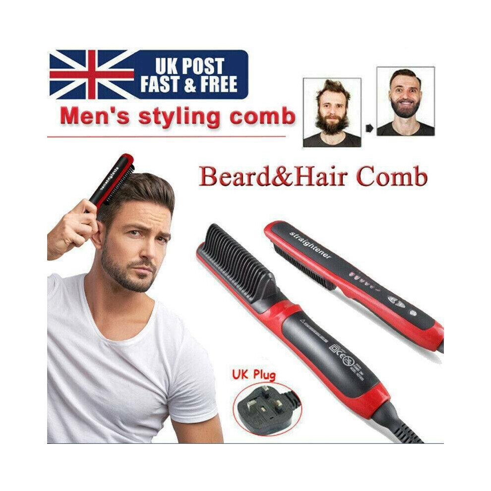 Silver Professional Electric Beard Hair Straightener Hair Curler Iron Heated Brush Comb