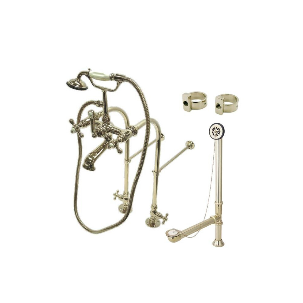 Vintage Freestanding Clawfoot Tub Faucet Package With Metal Cross Handles In Satin Nickel 780997765228