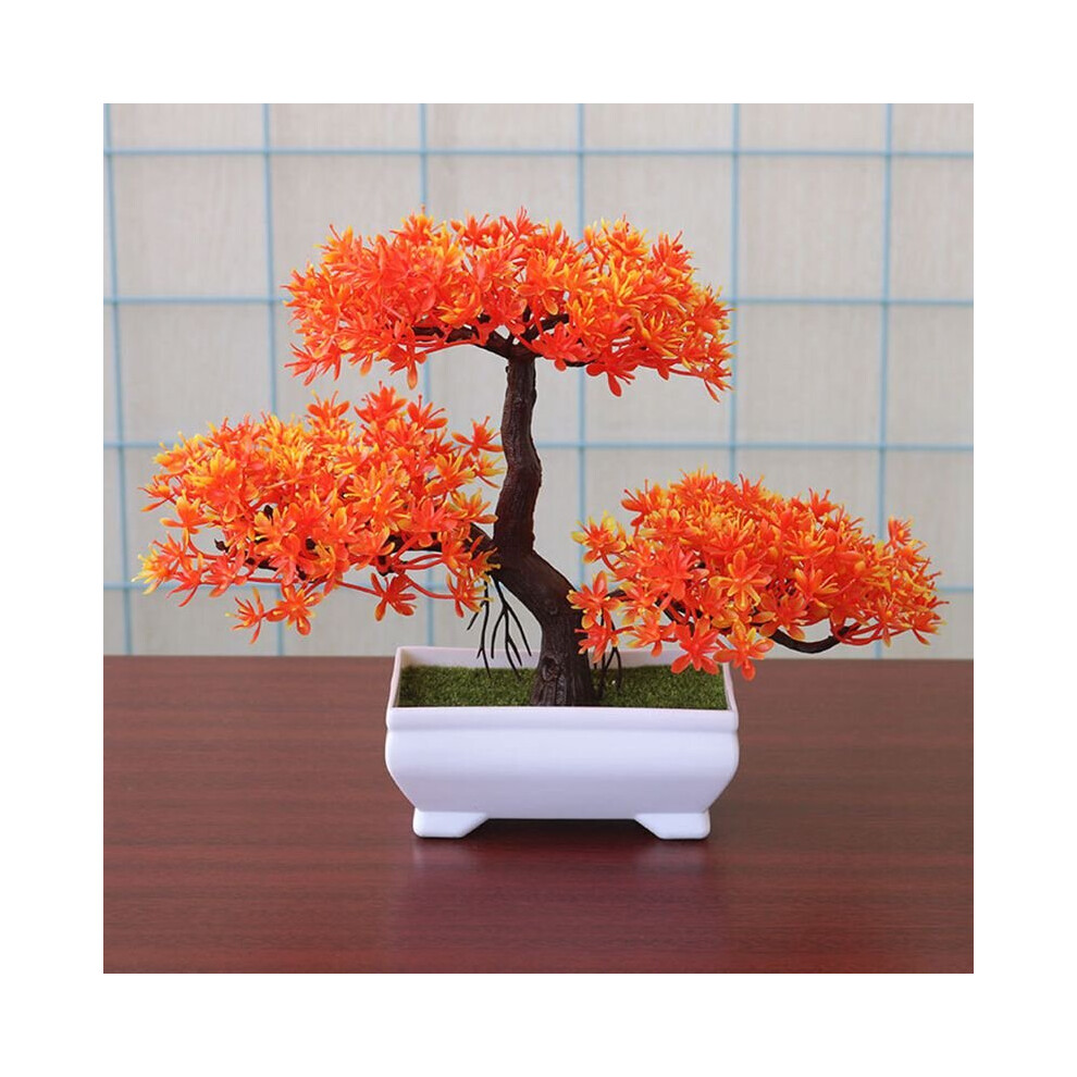 (Orange Red) Bonsai Artificial Plants Home Office Fake Tree Decor