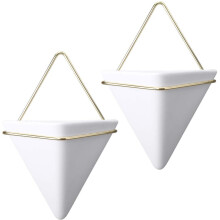 (set of 2 large, white+gold) Pack of 2 Metal Geometric Wall Hanging Planter