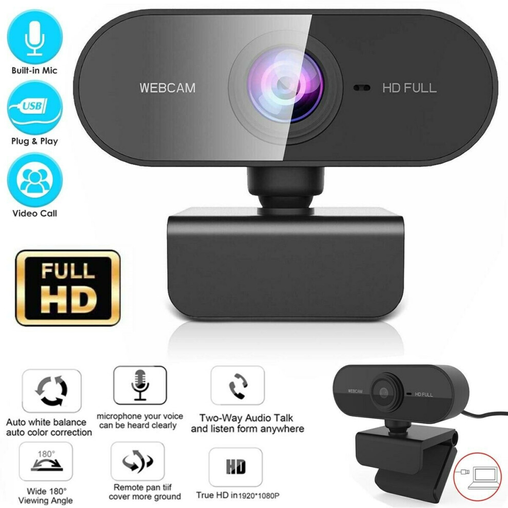 1080P Webcam Camera HD Auto Focus USB Free Drive Built-in Microphone