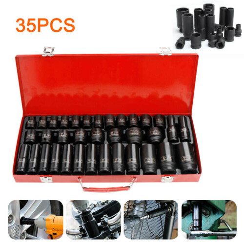 35X Impact Socket 1/2" inch Deep Tool Set Metric Garage Workshop Hi 1