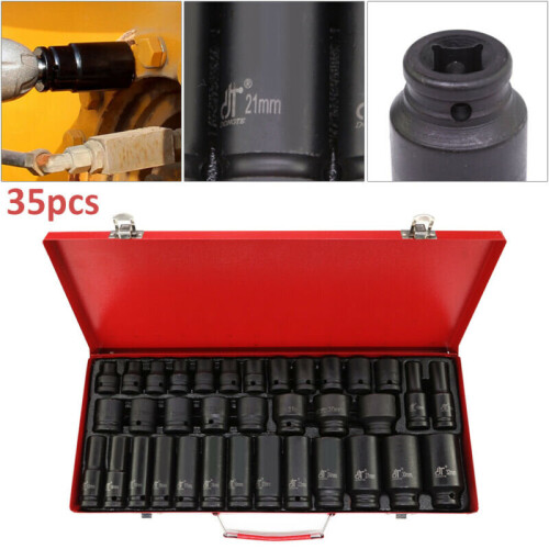 35X Impact Socket 1/2" inch Deep Tool Set Metric Garage Workshop Hi 2