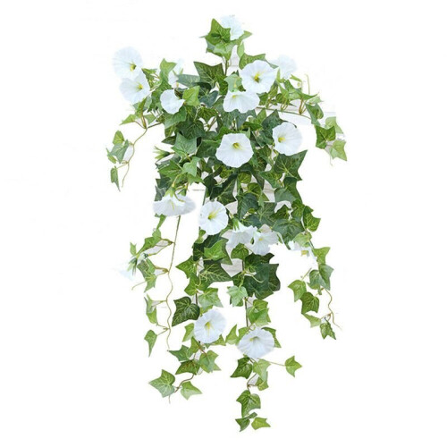 (White) Hanging Basket Artificial Morning Glory Vine Decor