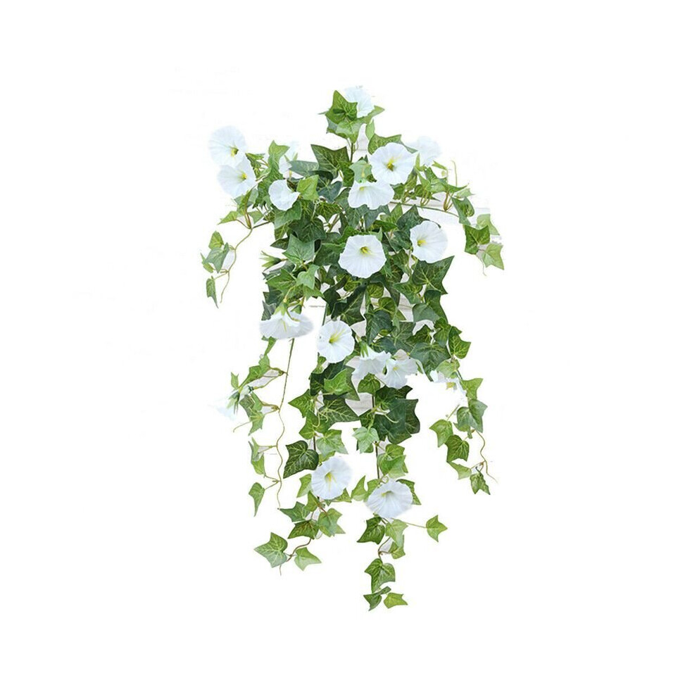(White) Hanging Basket Artificial Morning Glory Vine Decor White