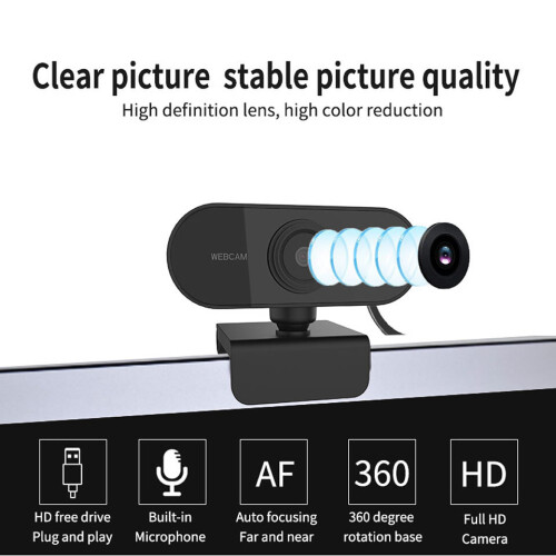 Adjustable 1080P Webcam Camera HD Auto Focus USB Free Drive Built-in Microphone 1