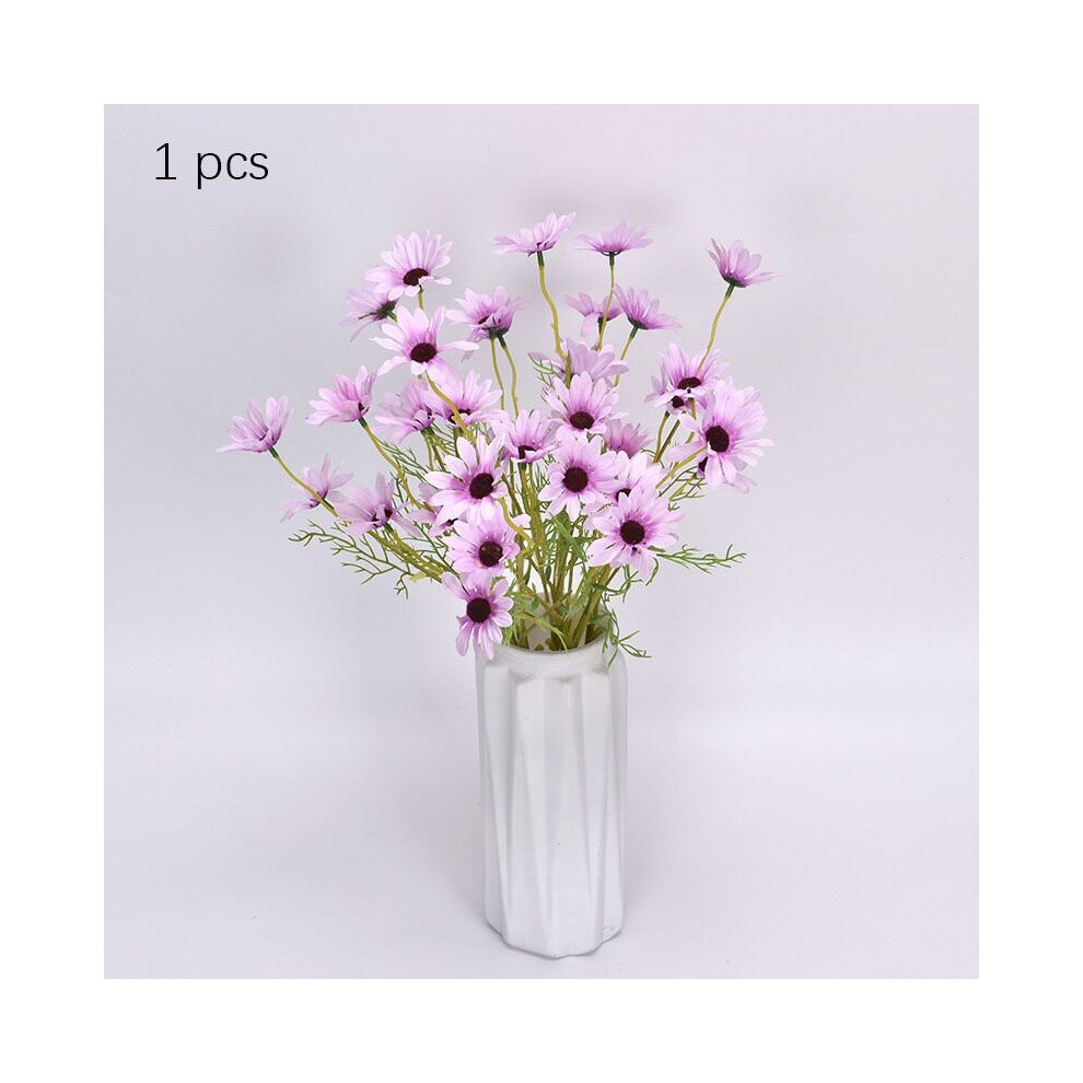 (Light Purple-1pcs) 5 Head Artificial Daisy Flowers Bunch Home Decor