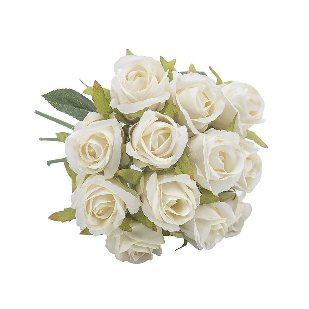 (White) 12-Head Artificial Rose Bouquet Home Decoration