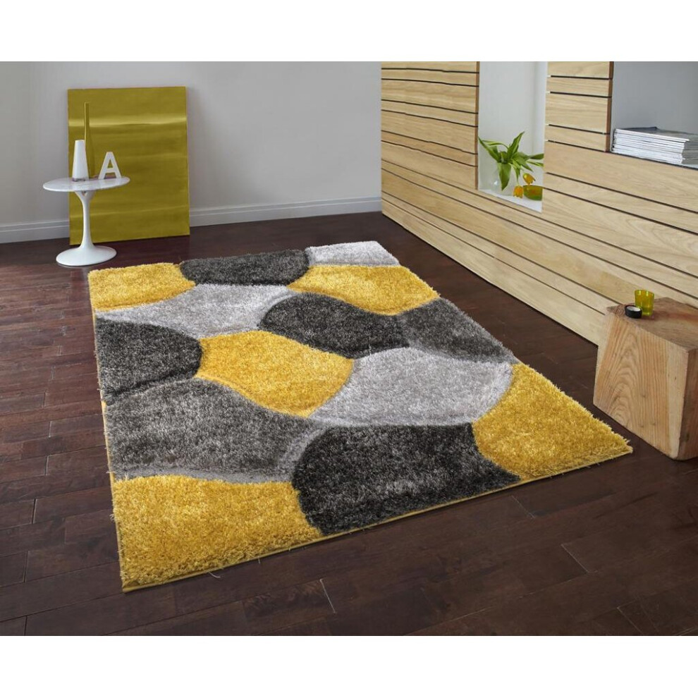 (OCHRE-GREY, 80 x 150 CM) NEW LUXURIOUS RUGS MAT SOFT PONA MODERN SHAGGY RUG