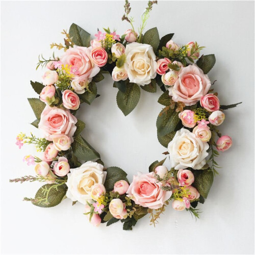 (Pink) Artificial Peony Rose Hanging Door Wreath Decor