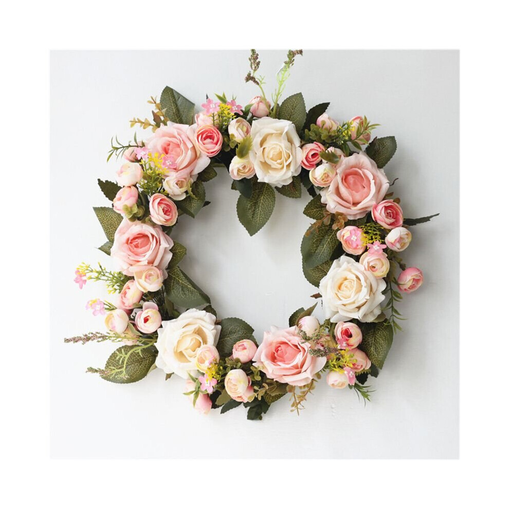 (Pink) Artificial Peony Rose Hanging Door Wreath Decor