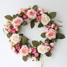 (Rose Red) Artificial Peony Rose Hanging Door Wreath Decor