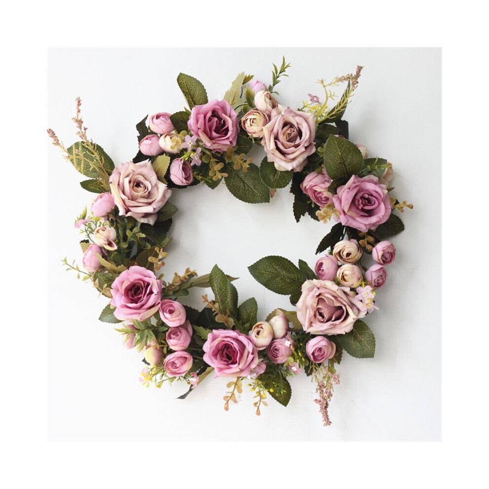 (Purple) Artificial Peony Rose Hanging Door Wreath Decor Purple