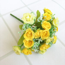 (Yellow) 21 Head Artificial Rose Bouquet Home Posy Decor