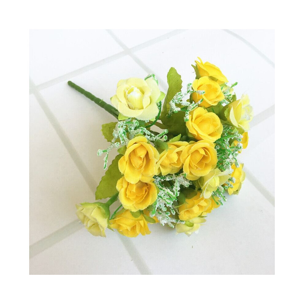 (Yellow) 21 Head Artificial Rose Bouquet Home Posy Decor Yellow