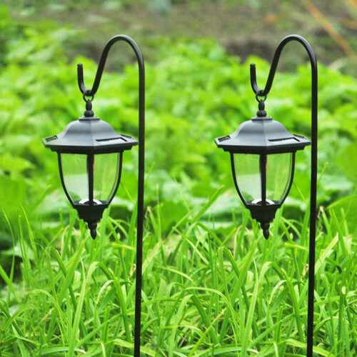 2x Solar LED Shepherd Style Hanging Garden Lantern Outdoor Lamp Lights