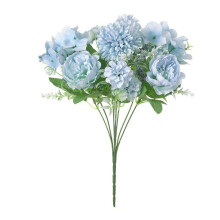 (Blue) 7 Heads Artificial Rose Peony Bunch Home Decor