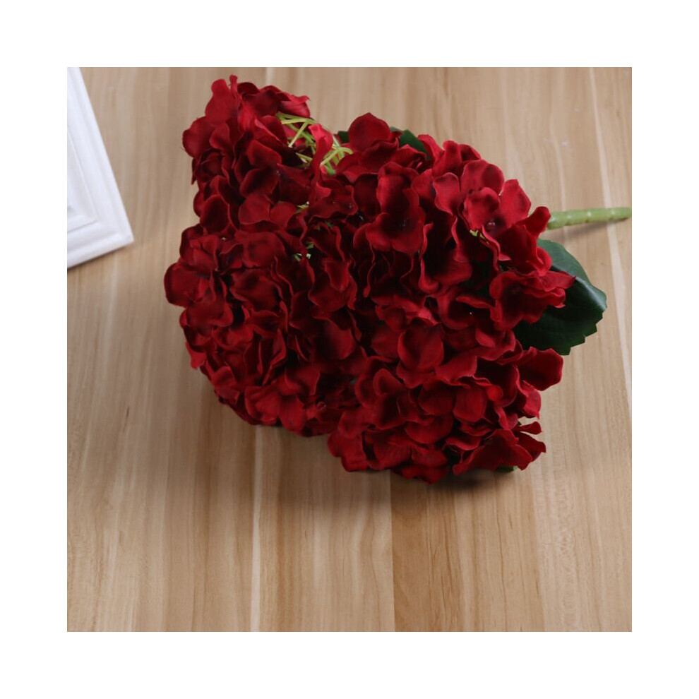 (Red) 5 Heads Artificial Hydrangea Bouquet Wedding Decor