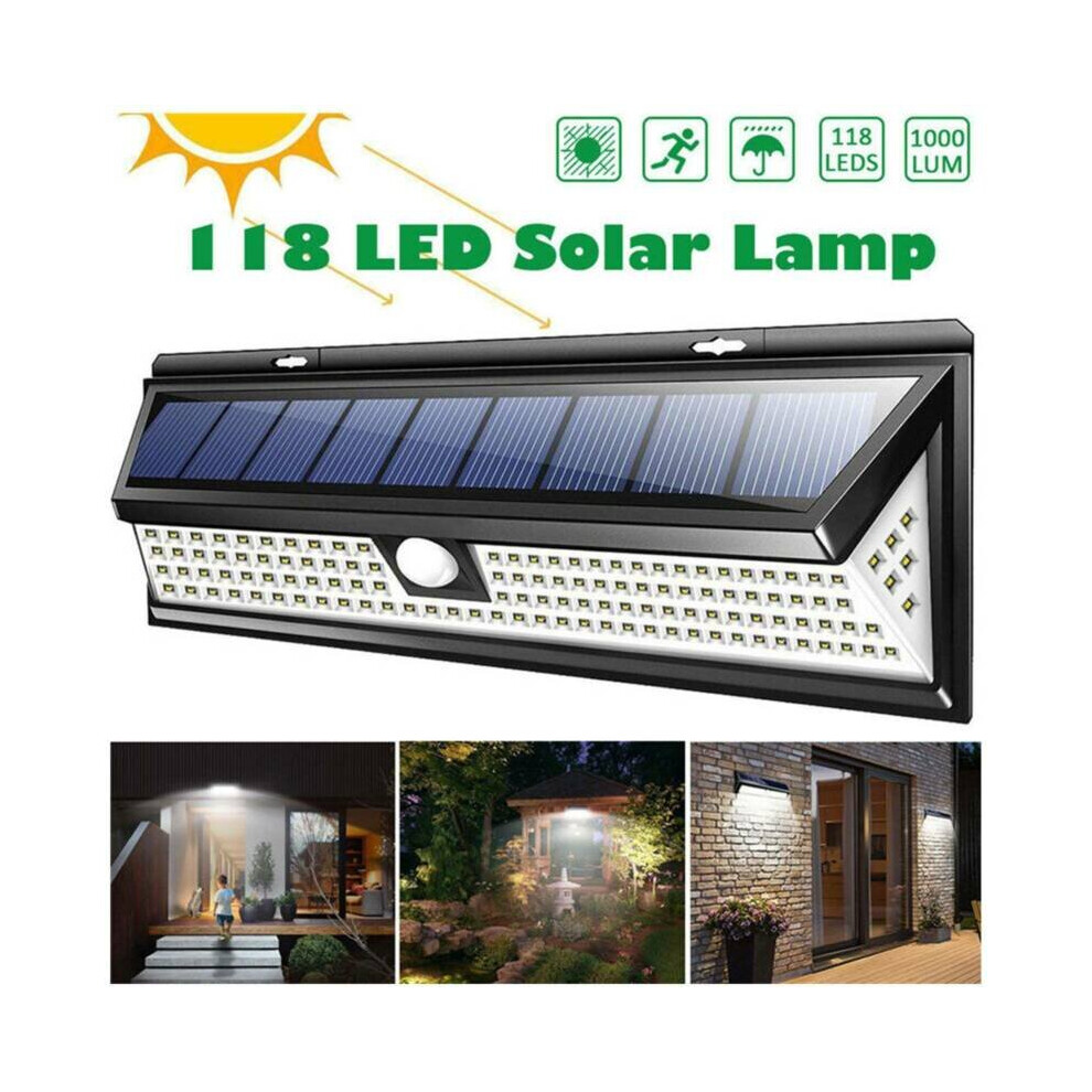 118 LED Solar Powered PIR Motion Sensor Wall Light Garden Outdoor Lamp