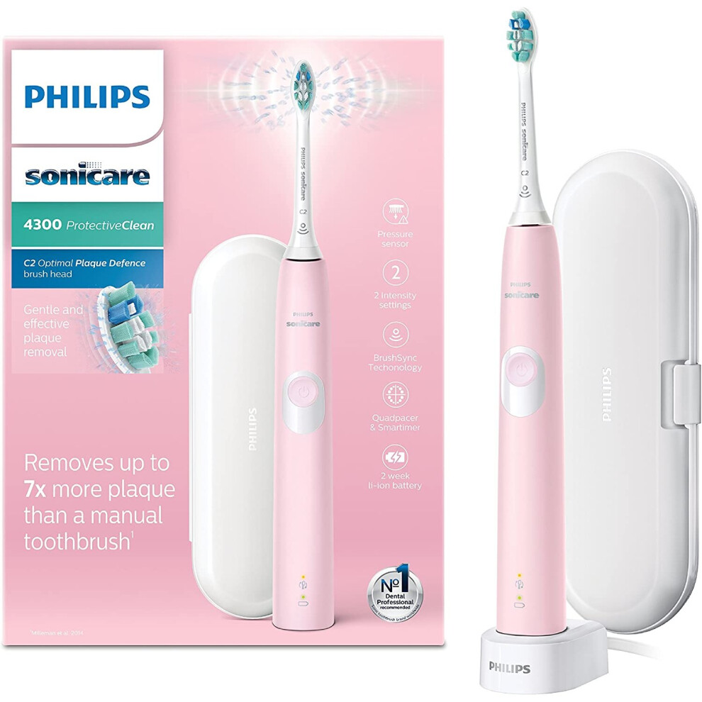 (Pastel Pink) Philips Sonicare ProtectiveClean Model 4300 Electric Toothbrush