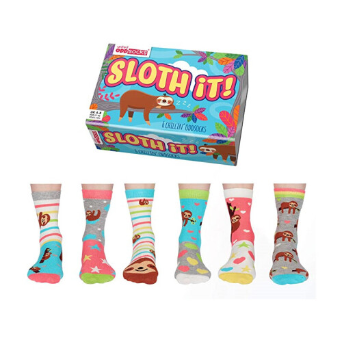 United Oddsocks Box of 6  Ladies Odd Socks Sloth It UK 4-8