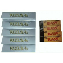 5 x Rizla Silver Ultra Thin King Size Slim Rolling Papers + 4 x Raw Filter Tips