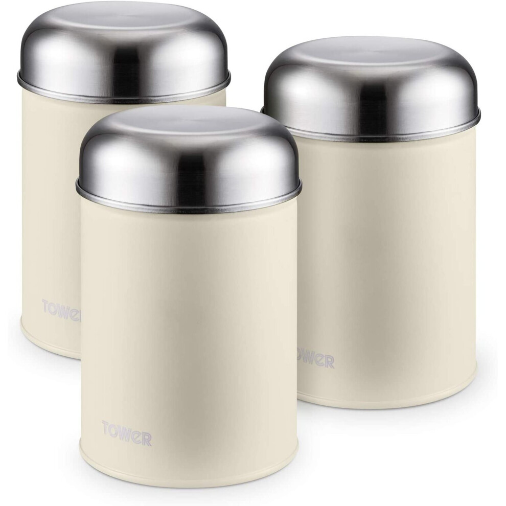 Tower T826101PEB Kitchen Storage Infinity Set of 3 Canisters, Cream Pebble Stone