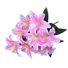 (Pink) 45cm 10Heads Artificial Lily Silk Bouquet Decor