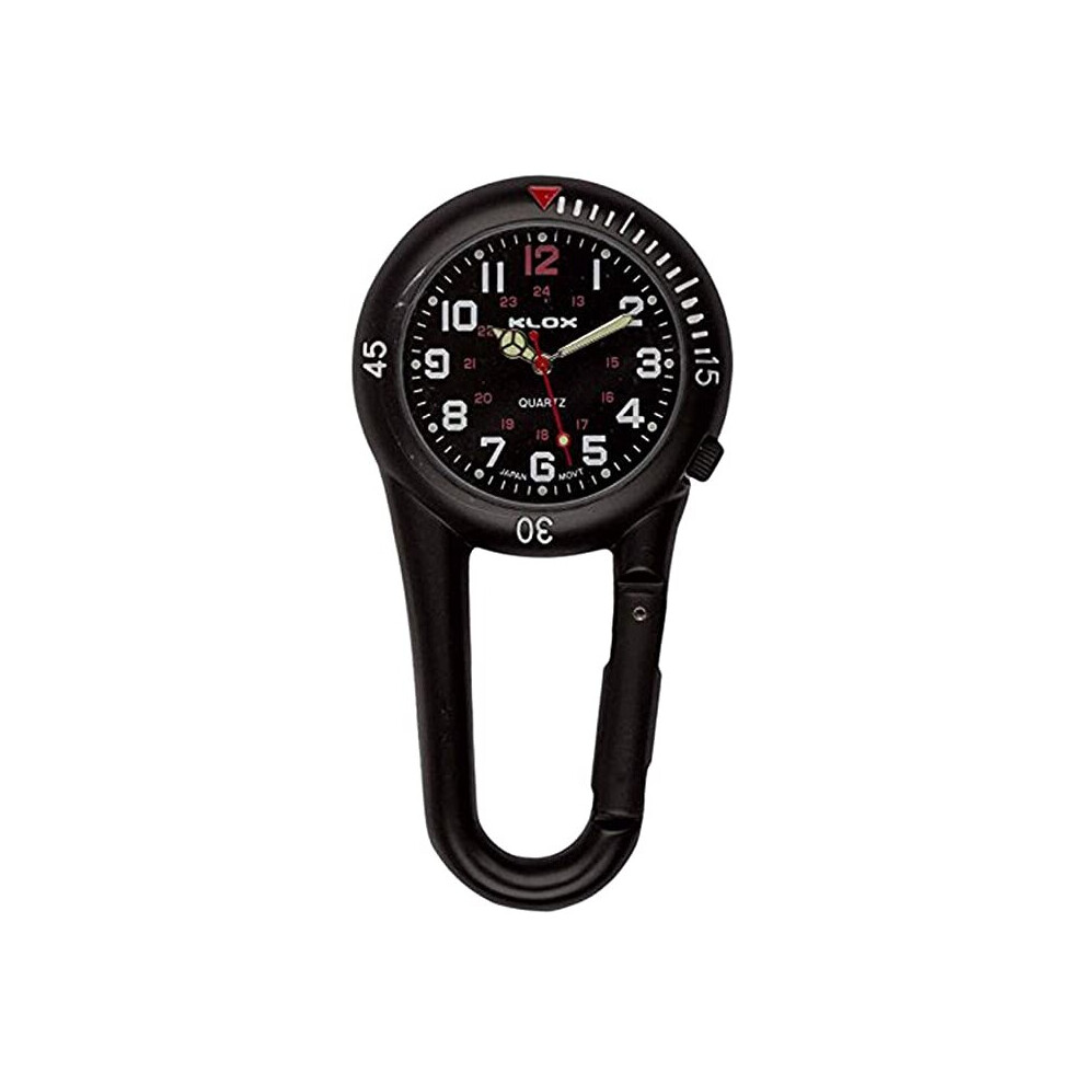 Klox Clip-On Carabiner Fob Watch, Dial - Unisex Medical Style For Paramedic, Doctor & Nurse Black