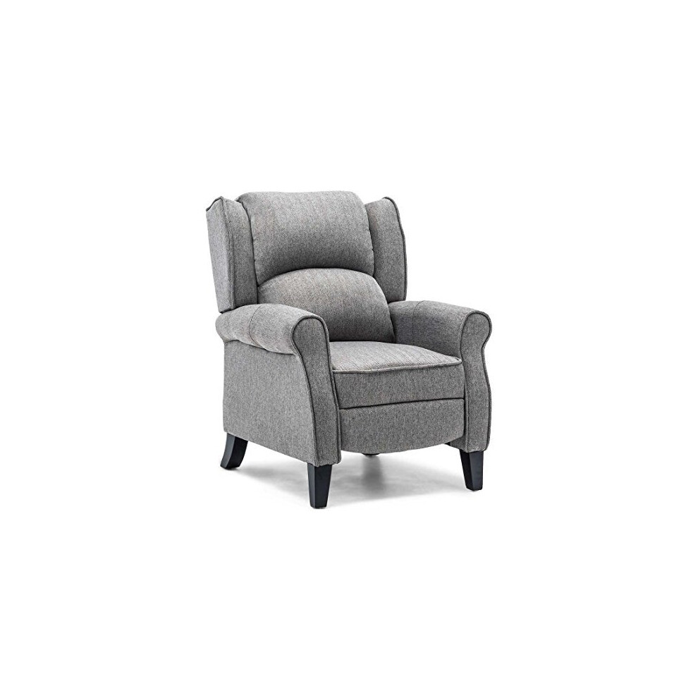 More4homes (Herringbone Grey) Eaton Wing Back Fireside Herringbone Fabric Recliner Armchair Sofa Chair Reclining Cinema