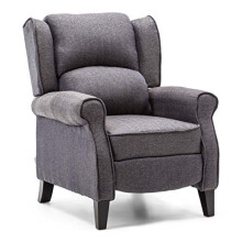 (Herringbone Blue) Eaton Wing Back Fireside Herringbone Fabric Recliner Armchair Sofa Chair Reclining Cinema