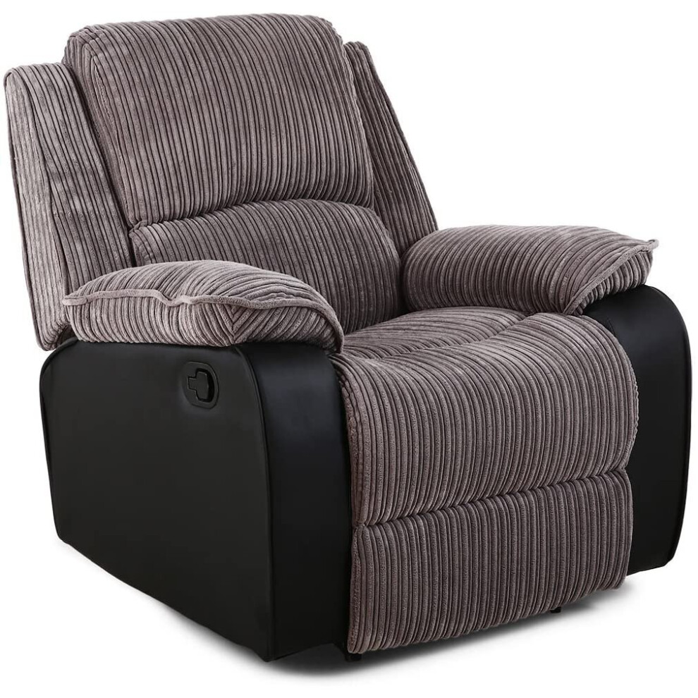 (Grey) Postana Jumbo Cord Fabric Recliner Armchair Sofa Lounge Home Reclining Chair