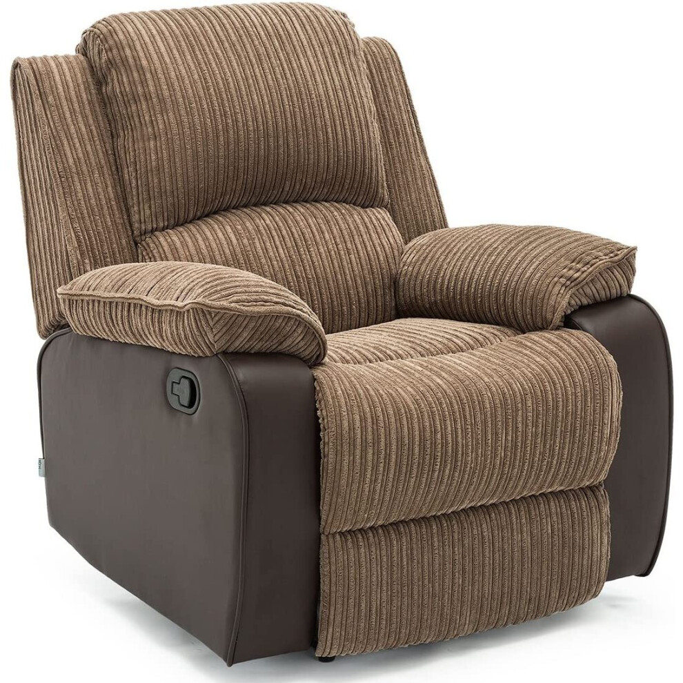 (Brown) Postana Jumbo Cord Fabric Recliner Armchair Sofa Lounge Home Reclining Chair