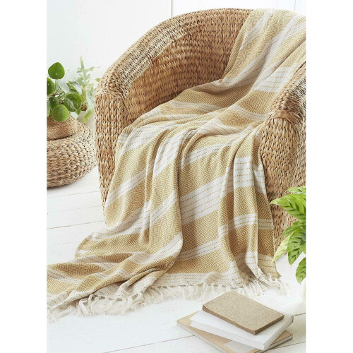 Diamond Throws Recycled Eco Friendly Sofa Accessory Ochre 120x150cm