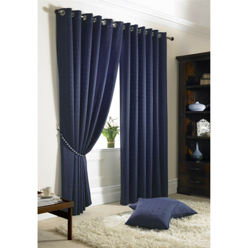 Madison Eyelet Ring Top Curtain Pair Fully Lined Plus Tie Backs, Navy, 90x72"