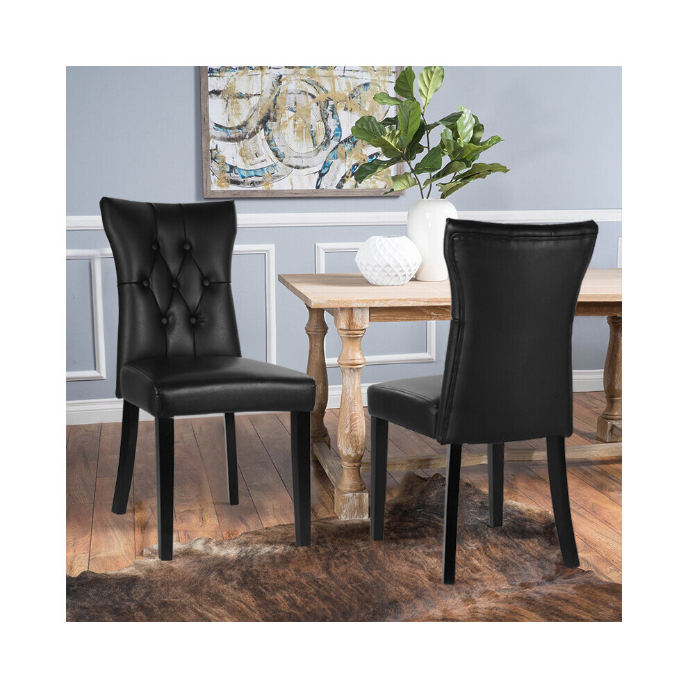 2Pcs Litchi Grain PU Leather High Backrest Dining Chairs