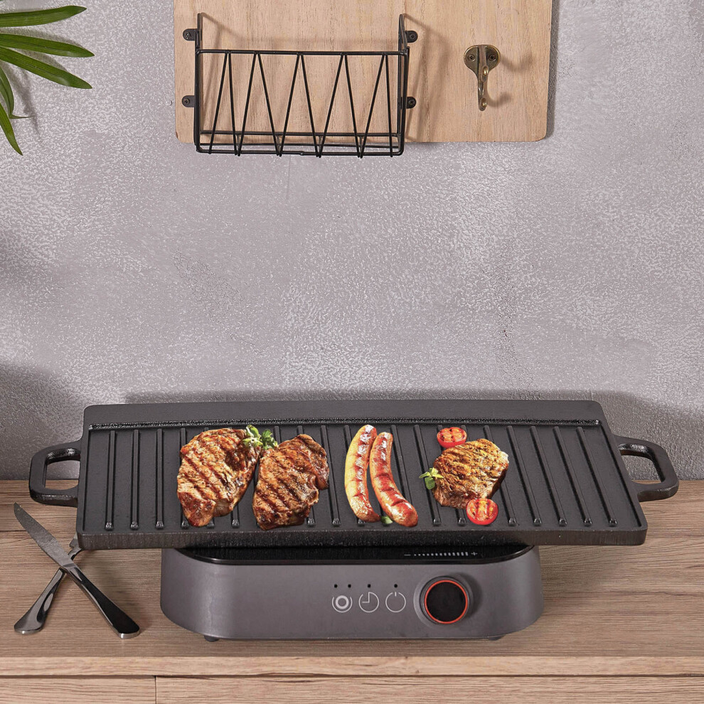 Non-Stick Reversible Griddle Plate Cast Iron Grill Pan Induction BBQ Cooking Pan