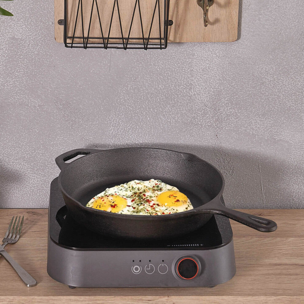 Living And Home Cast Iron Round Grill Pan Non Stick Induction Frying Griddle Skillet With Handle Black