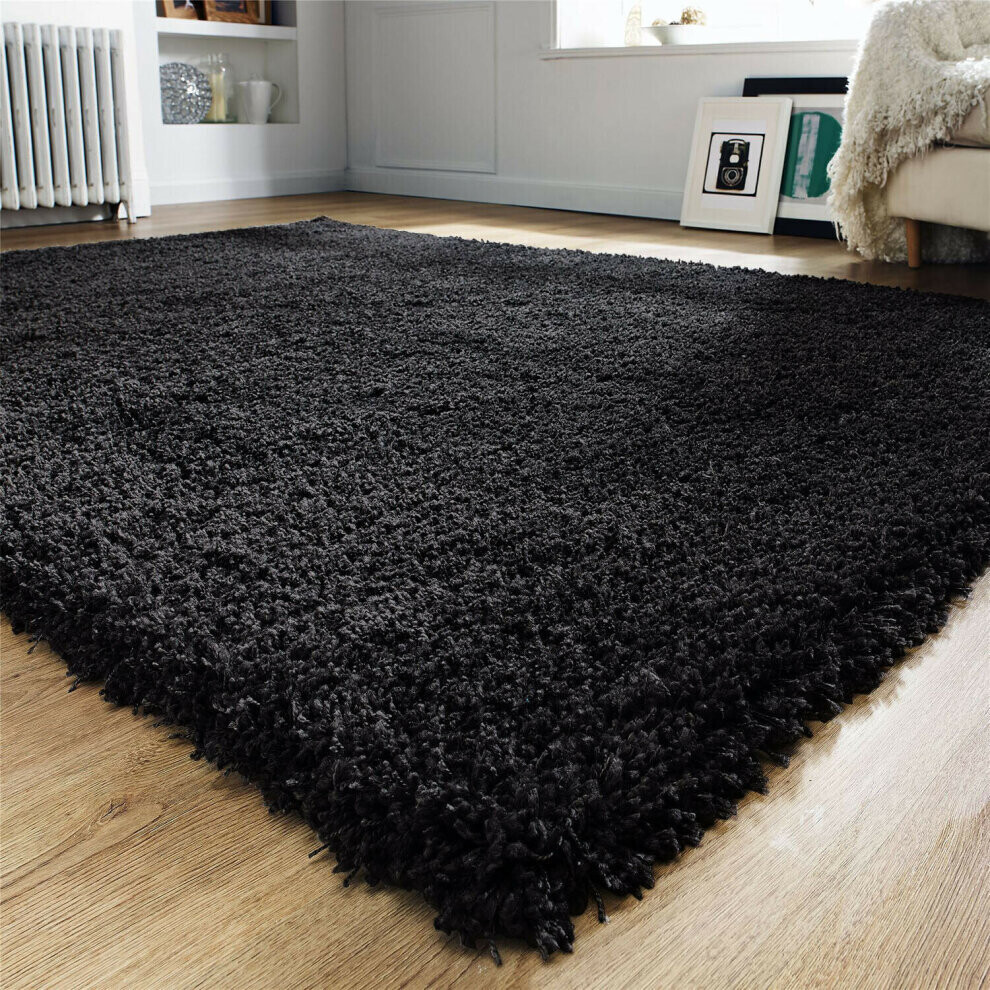 (Black, 200 x 290 cm) Non Slip Thick Shaggy Large Hallway Runner Rugs