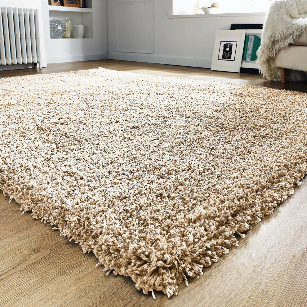 (Beige, 200 x 290 cm) Non Slip Thick Shaggy Large Hallway Runner Rugs