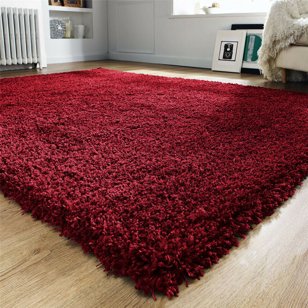 (Red, 120 x 120 cm) Non Slip Thick Shaggy Large Hallway Runner Rugs