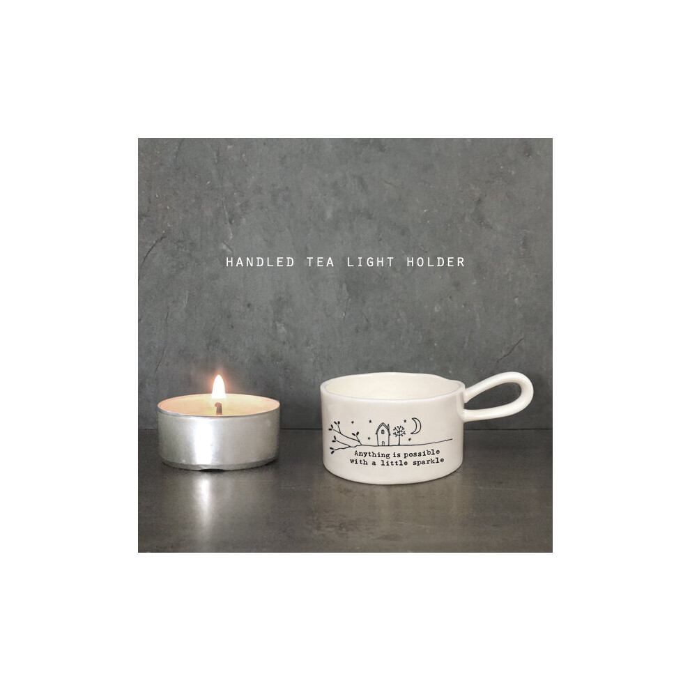East Of India East Of India: Porcelain Handled Tea Holder- Anything Is Possible White/Light