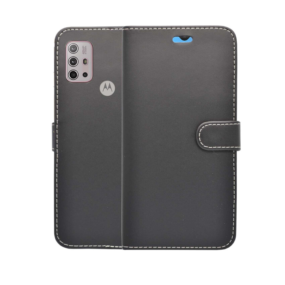 (Black) For Motorola G10 Wallet Flip PU Leather Pouch Case Cover