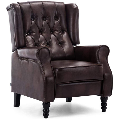 Brown leather push store back recliner