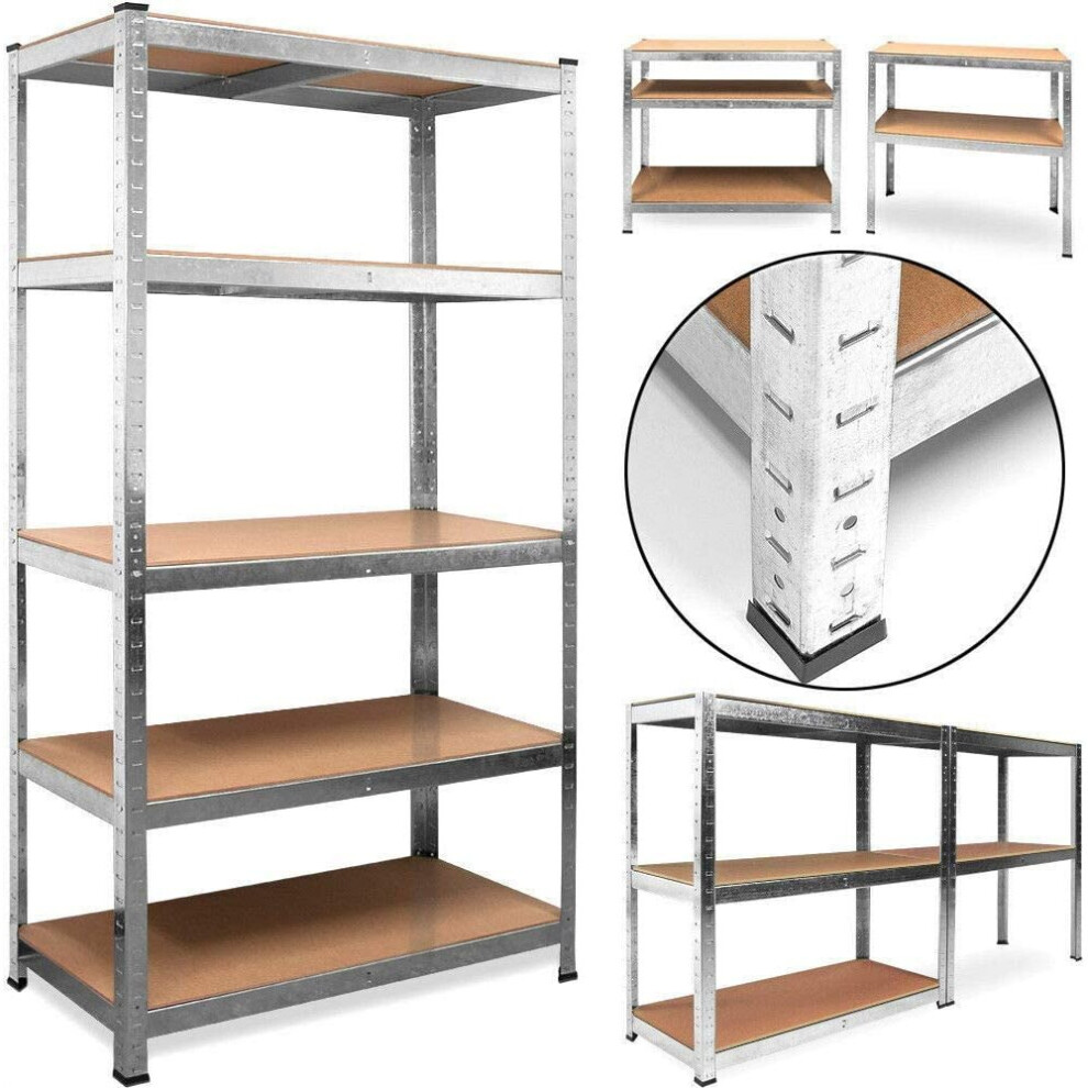 (Heavy Duty 5 Tires Steel Freestanding Boltless Racking 150cm x 70cm x 30cm Galvanised) Garage Shelving Units 5 Tier Metal Storage Racking Shelves