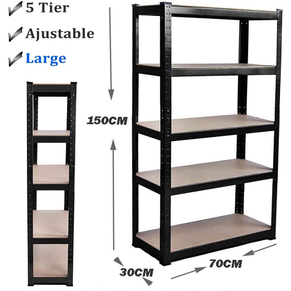 (Black 150cm x 70cm x 30cm ) Garage Shelving Units 5 Tier Metal Storage Racking Shelves