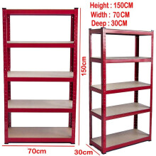 (Red 150cm x 70cm x 30cm ) Garage Shelving Units 5 Tier Metal Storage Racking Shelves